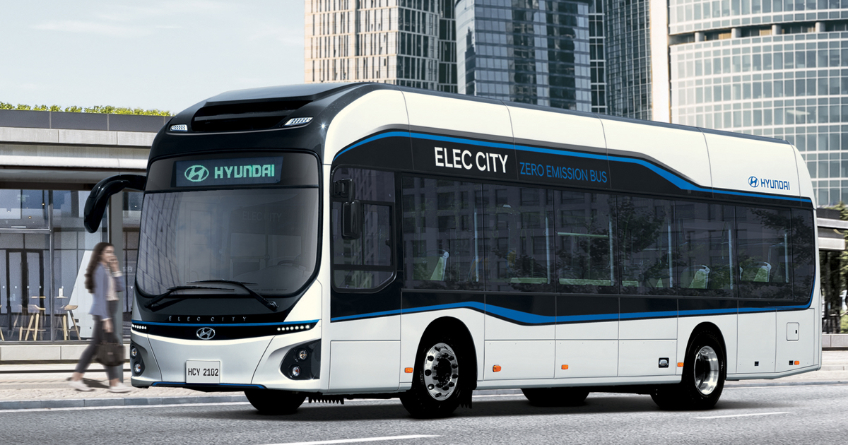 Hydrogen electric bus shuttle bus service Hyundai Commercial Vehicle